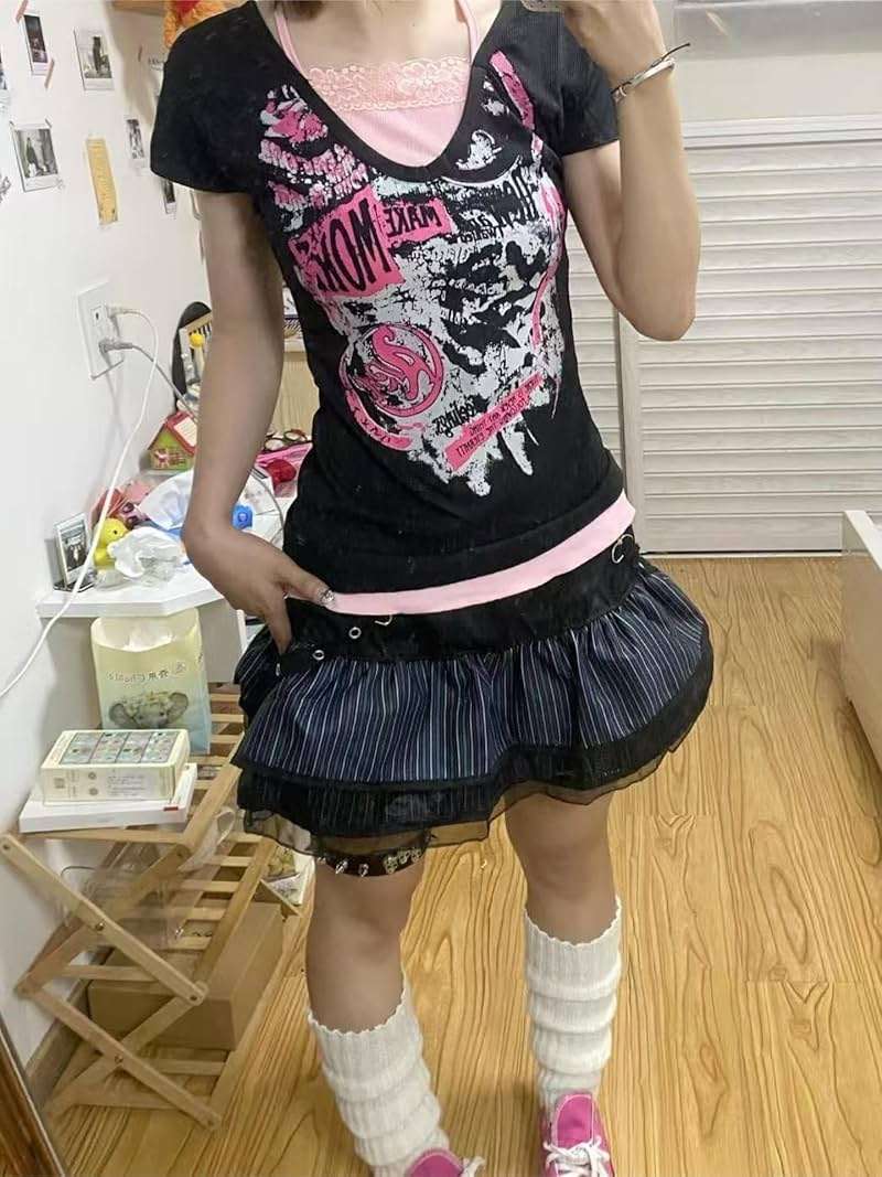 Cutecore Harajuku Y2k Baby Tee Cute Kawaii Emo Grunge Shirt Women Vintage Graphic Tees Short Sleeve Alt Tops 2000s - Image 2