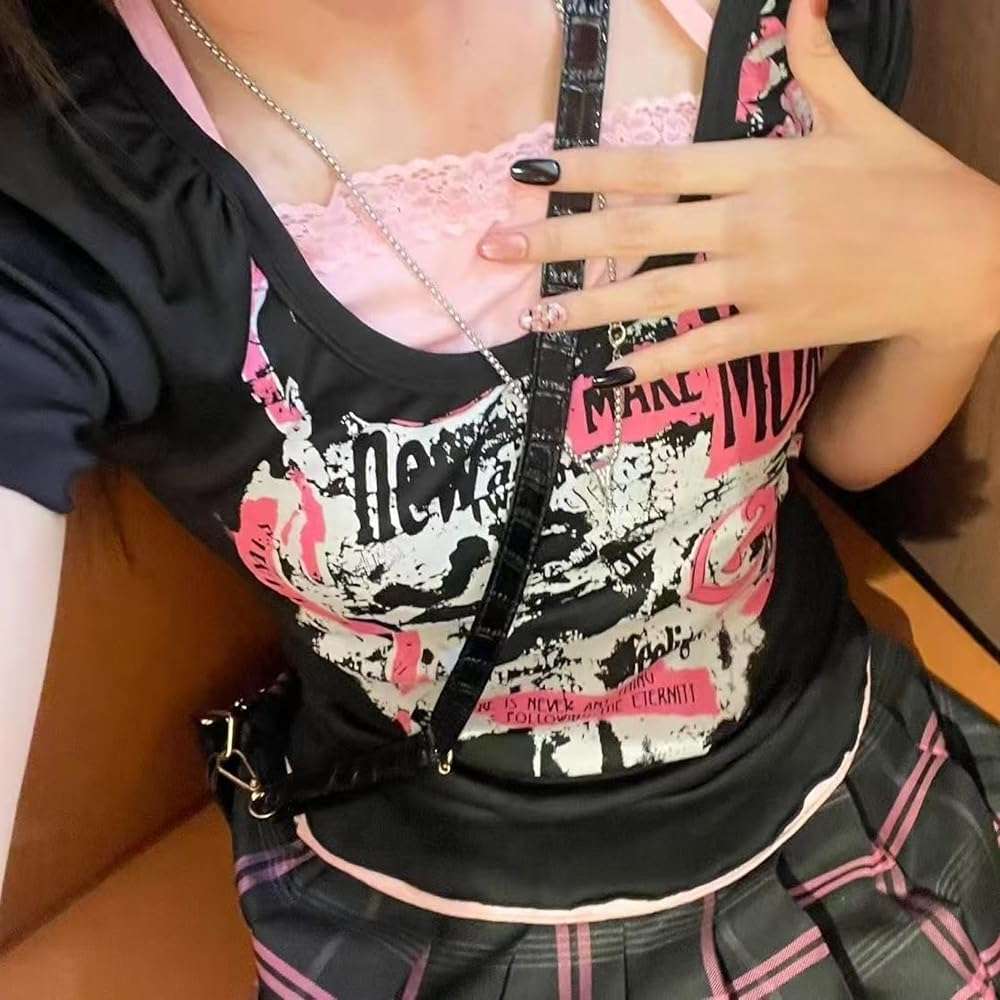 Cutecore Harajuku Y2k Baby Tee Cute Kawaii Emo Grunge Shirt Women Vintage Graphic Tees Short Sleeve Alt Tops 2000s - Image 4