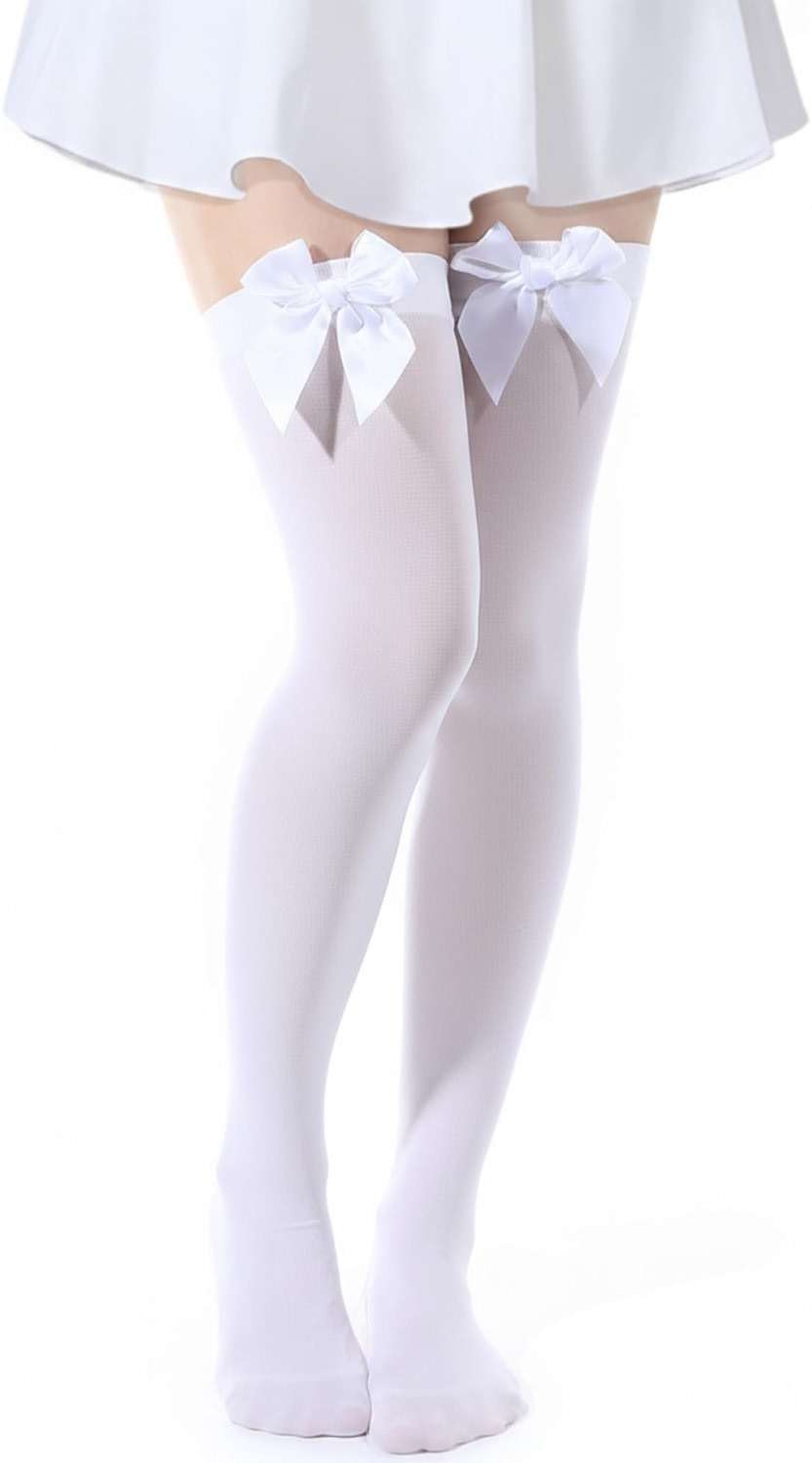 Syhood Halloween Thigh High Stockings with Satin Bow Women Opaque Thigh High Socks over Knee for Daily Wear - Image 1