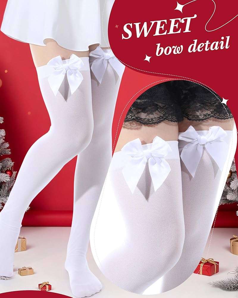 Syhood Halloween Thigh High Stockings with Satin Bow Women Opaque Thigh High Socks over Knee for Daily Wear - Image 3
