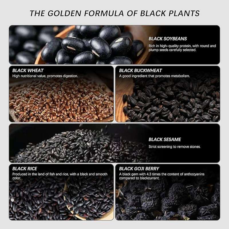 BAYUEDEGUA-Black soybean milk powder 200g/7.05oz Black soybeans+Black quinoa+Black sesame+Black rice+Black fruit medlar.High calcium,High protein,Pure plant-based formula.Contains 10 small bags. - Image 2