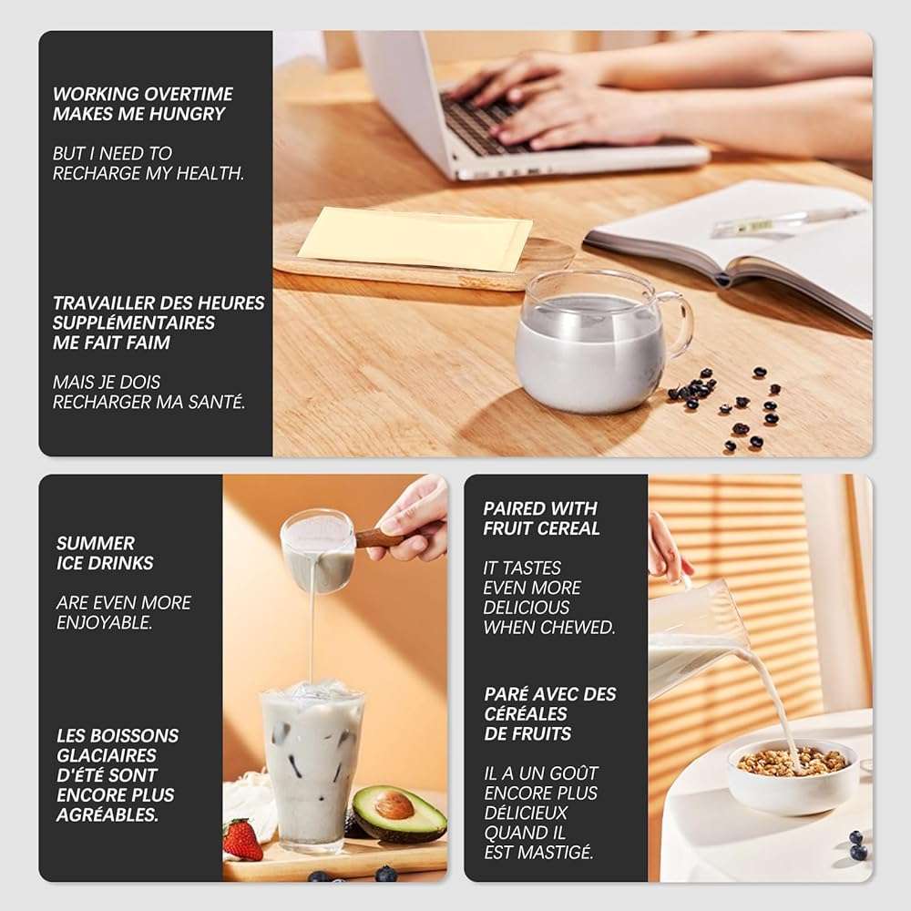 BAYUEDEGUA-Black soybean milk powder 200g/7.05oz Black soybeans+Black quinoa+Black sesame+Black rice+Black fruit medlar.High calcium,High protein,Pure plant-based formula.Contains 10 small bags. - Image 3