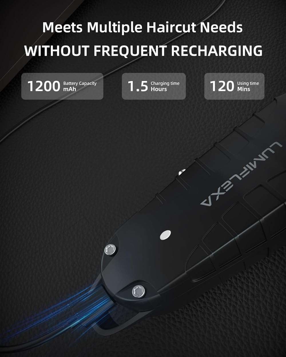 Lumiflexa Professional Hair/Beard Trimmer for Men, USB-C Rechargeable Hair Trimmer for Men with Stainless Steel Blades, Zero Gapped Hair Clippers for Barber, Cordless Rechargeable Hair Clippers - Image 5