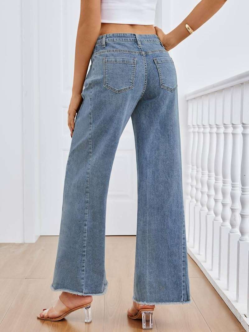 Trendy Queen Women's Wide Leg Jeans, Relaxed Loose Straight Leg with Raw Hem, Comfort Denim Pants - Image 4