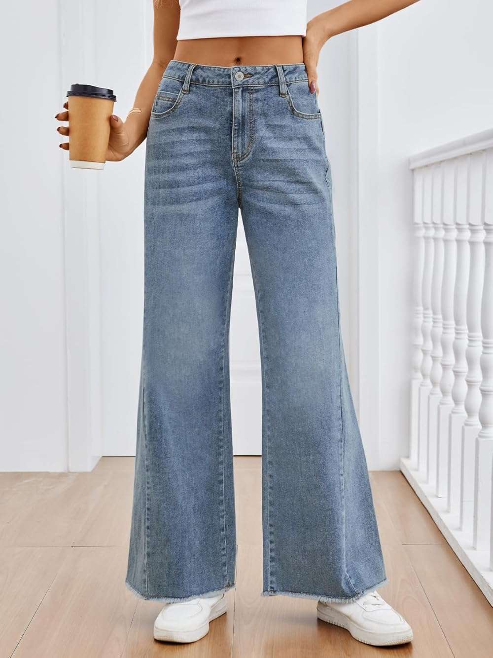 Trendy Queen Women's Wide Leg Jeans, Relaxed Loose Straight Leg with Raw Hem, Comfort Denim Pants - Image 6
