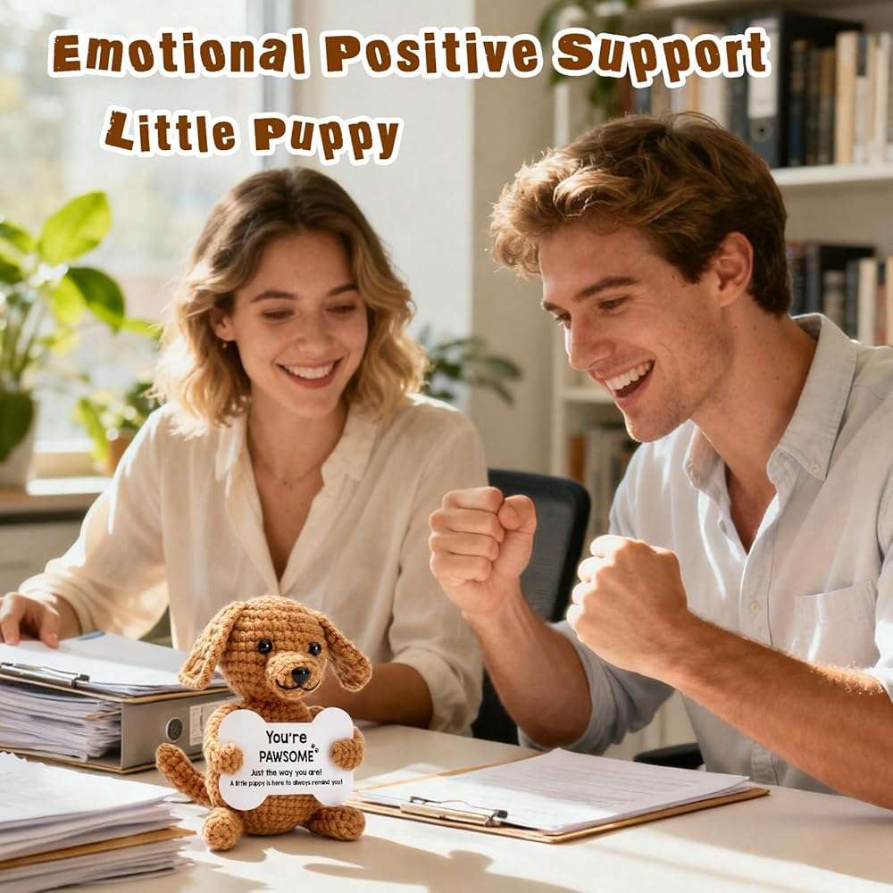 Funny Dog Gifts for Girls Boys Women Men Birthday Fathers Day Presents, Mini Cute Stuff Cool Things, Small Puppy Dog Stuffed Animal Plush, Emotional Positive Support Crochet Desk Decor Accessories - Image 2