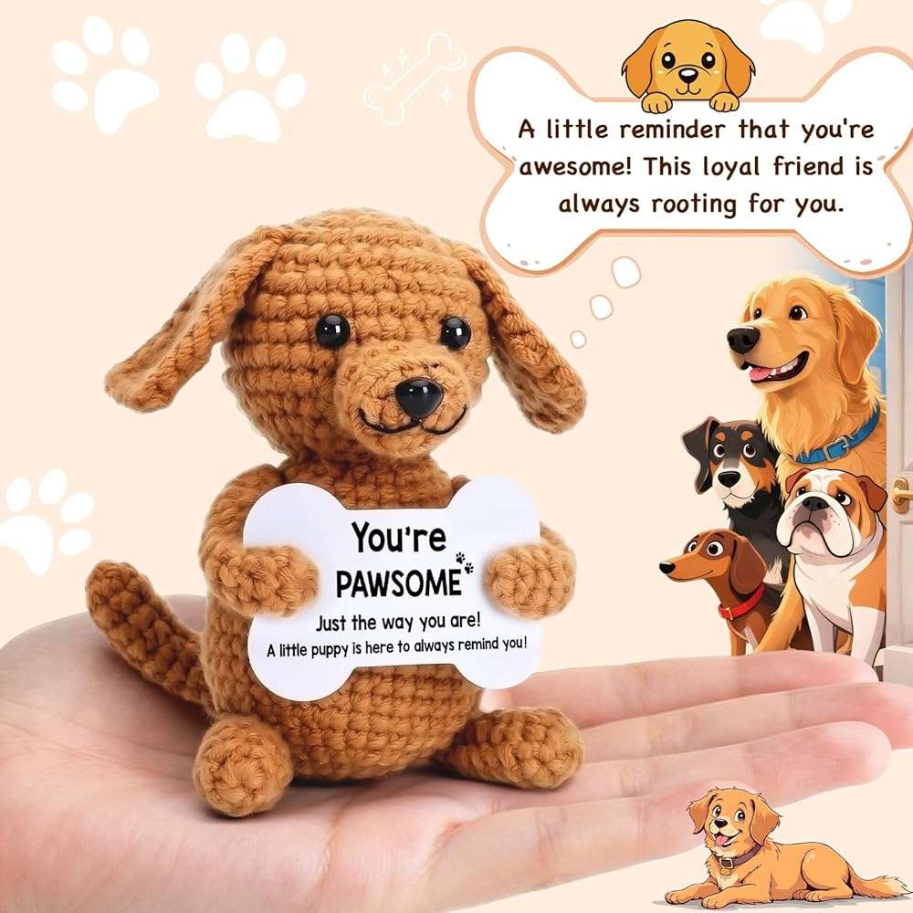 Funny Dog Gifts for Girls Boys Women Men Birthday Fathers Day Presents, Mini Cute Stuff Cool Things, Small Puppy Dog Stuffed Animal Plush, Emotional Positive Support Crochet Desk Decor Accessories - Image 3