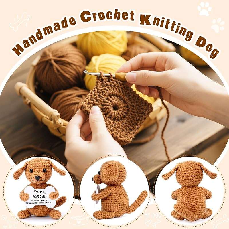 Funny Dog Gifts for Girls Boys Women Men Birthday Fathers Day Presents, Mini Cute Stuff Cool Things, Small Puppy Dog Stuffed Animal Plush, Emotional Positive Support Crochet Desk Decor Accessories - Image 4