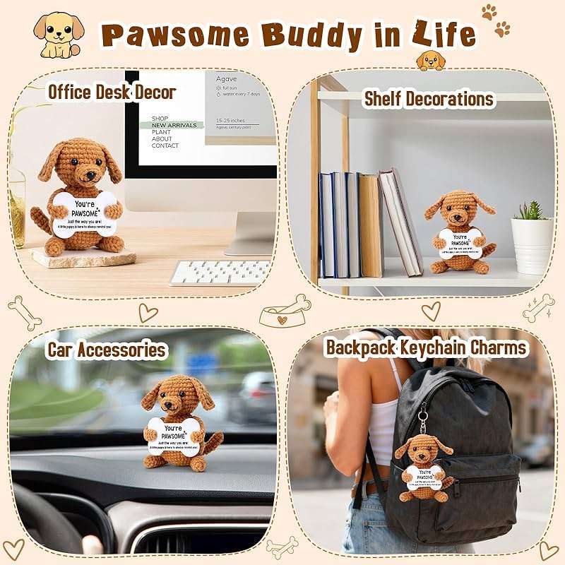 Funny Dog Gifts for Girls Boys Women Men Birthday Fathers Day Presents, Mini Cute Stuff Cool Things, Small Puppy Dog Stuffed Animal Plush, Emotional Positive Support Crochet Desk Decor Accessories - Image 6