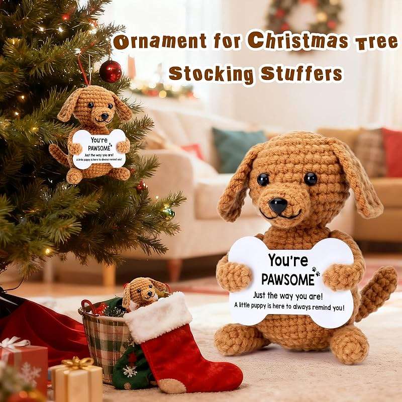 Funny Dog Gifts for Girls Boys Women Men Birthday Fathers Day Presents, Mini Cute Stuff Cool Things, Small Puppy Dog Stuffed Animal Plush, Emotional Positive Support Crochet Desk Decor Accessories - Image 7