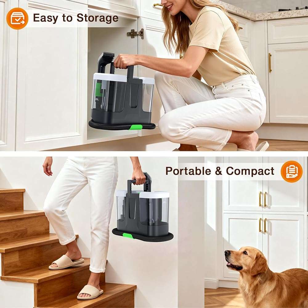Portable Carpet & Upholstery Cleaner, 18Kpa Carpet Cleaner Machine for Deep Stain Removal, Spot Cleaner for Pet Accidents, Area Rugs, Stairs, Car Upholstery & Couches, Includes Tools & Self-Cleaning - Image 7