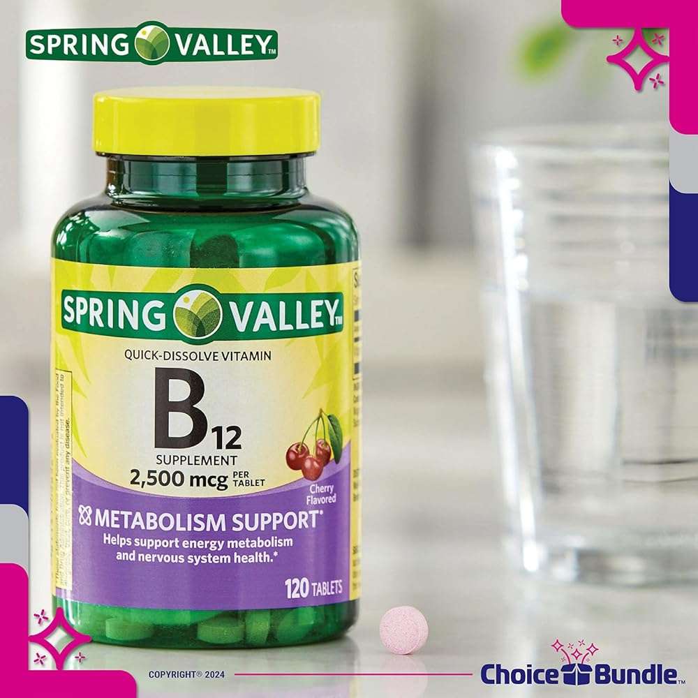Spring Valley Vitamin B12 Quick Dissolve Tablets 2500 Mcg B Vitamins Complex 120 Ct 3 pk (360 Total) + Vitamin Vitality & Pill Container (5 Items)! - Image 4
