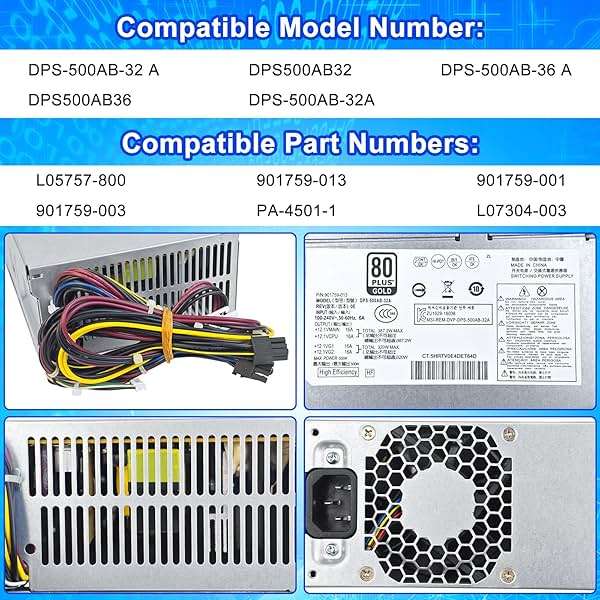 S-Union Upgraded L05757-800 DPS-500AB-32 A 500W Power Supply Compatible with HP EliteDesk Z2 G4 800 880 600 G3 G5 L05757-800 PSU 901759-013 DPS-500AB-36 A L07304-003 901759-001 DPS500AB32 Power Supply - Image 2