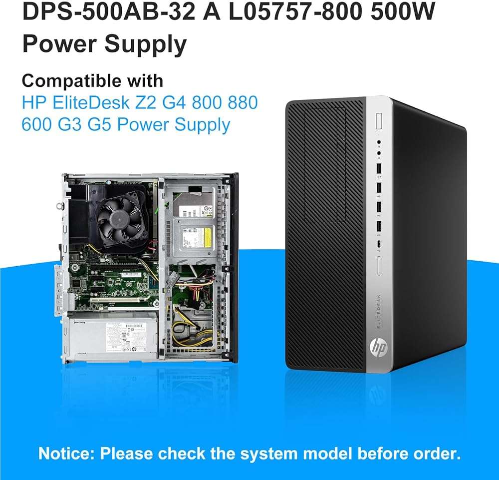S-Union Upgraded L05757-800 DPS-500AB-32 A 500W Power Supply Compatible with HP EliteDesk Z2 G4 800 880 600 G3 G5 L05757-800 PSU 901759-013 DPS-500AB-36 A L07304-003 901759-001 DPS500AB32 Power Supply - Image 3