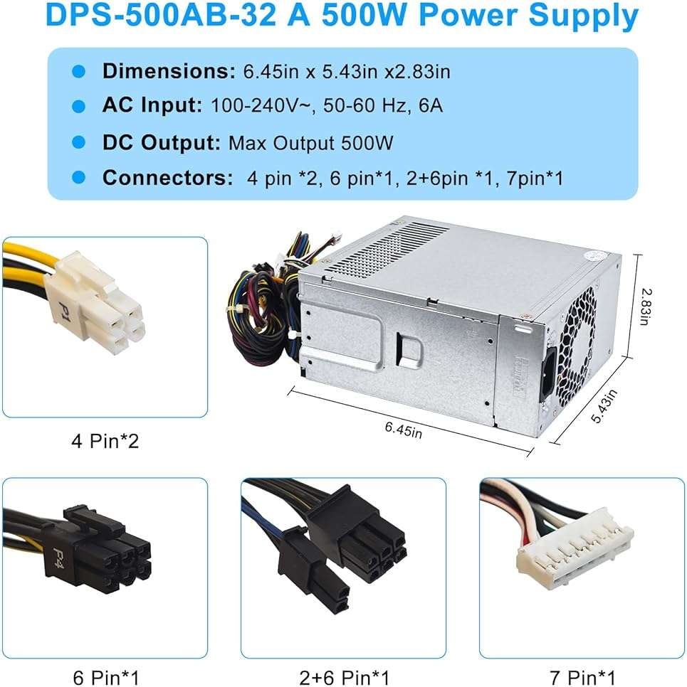 S-Union Upgraded L05757-800 DPS-500AB-32 A 500W Power Supply Compatible with HP EliteDesk Z2 G4 800 880 600 G3 G5 L05757-800 PSU 901759-013 DPS-500AB-36 A L07304-003 901759-001 DPS500AB32 Power Supply - Image 4