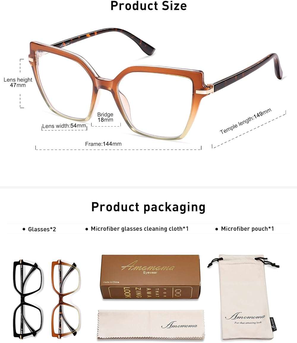 AMOMOMA Trendy Square Blue Light Blocking Reading Glasses for Women Women's Readers Spring Hinge AM6082 - Image 4