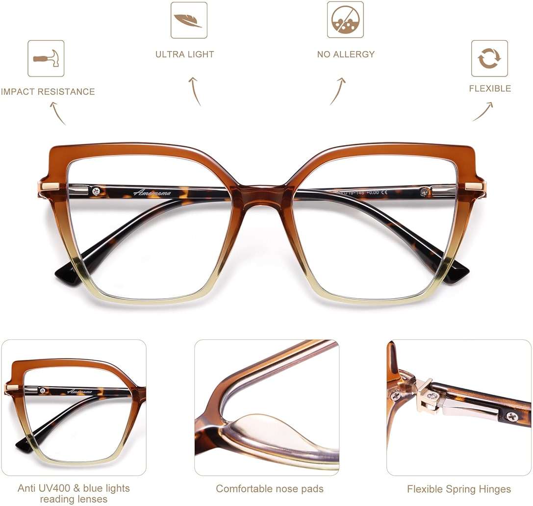 AMOMOMA Trendy Square Blue Light Blocking Reading Glasses for Women Women's Readers Spring Hinge AM6082 - Image 5