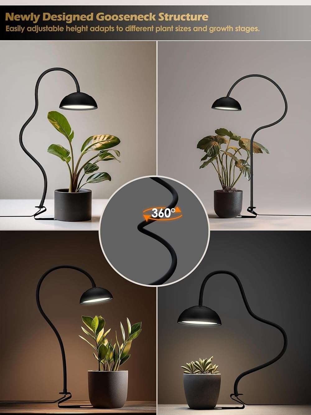 GLOWRIUM Smart Grow Lights for Indoor Plants,10W Full Spectrum LED Plant Light with 3/9/12 Timer,10 Dimmable Levels,Height Adjustable Grow Light with Base (Black) - Image 5