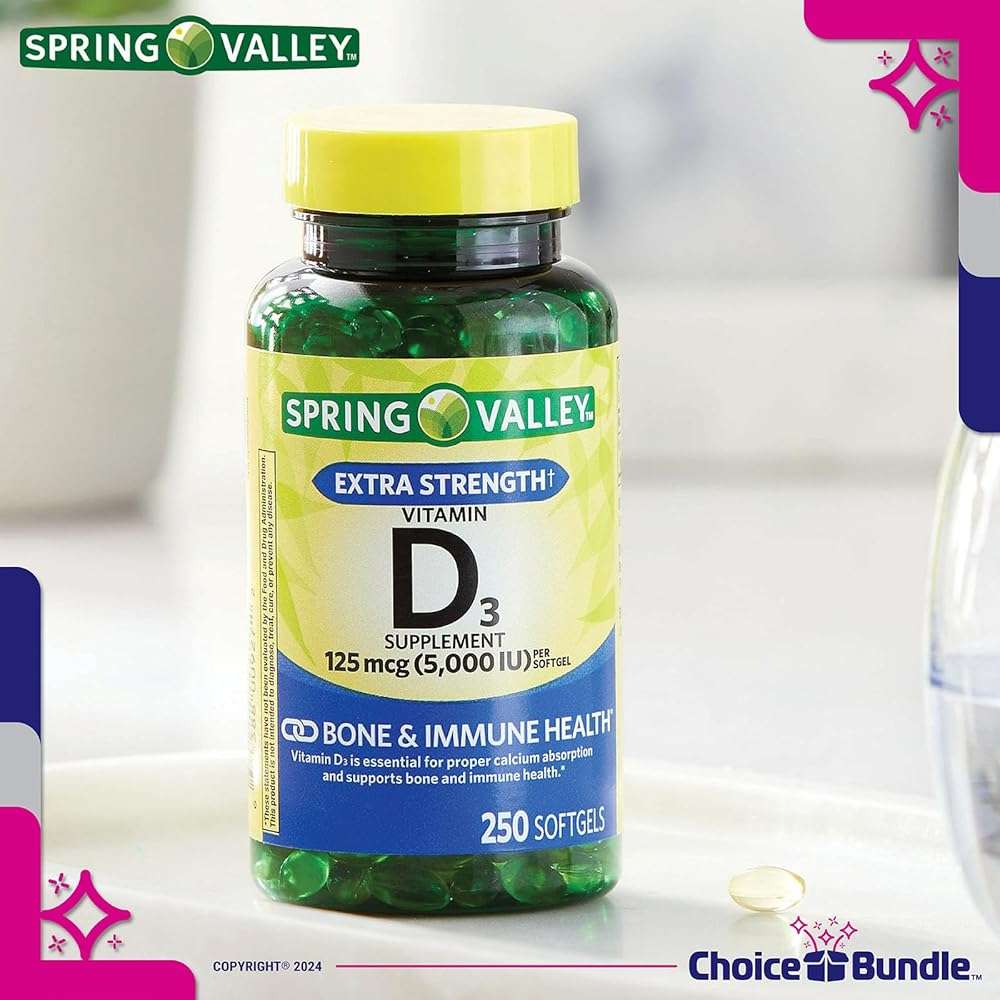 Spring Valley Vitamin D3 Softgels 125 mcg 5000 IU 250 Ct Plus Vitamin Vitality & Pill Container (3 Items)! - Image 4