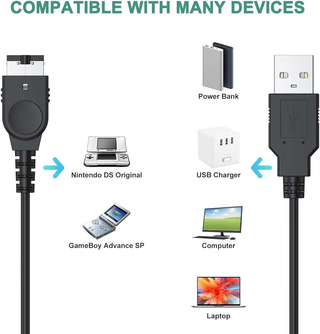 Meliya for Gameboy Advance SP Charger, GBA SP Charger Cable for Nintendo DS Original Console(NDS)/Gameboy Advance SP(GBA SP) USB Power Charger Cord 3.9ft - Image 2