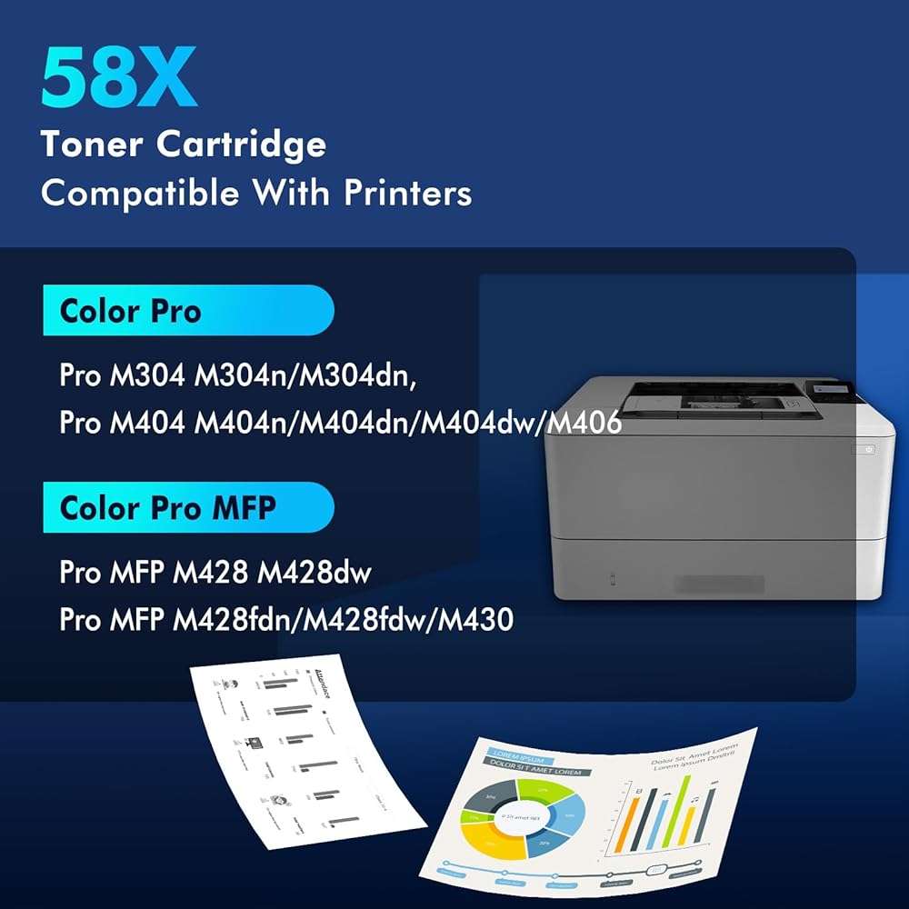 CF258X 58X Toner Cartridge Black with Chip Replacement for HP 58X CF258X 58A CF258A Work with MFP M428fdw M428fdn M428dw Pro M404n M404dn M404dw M404 M428 M406 M430 Printer (2-Pack) - Image 2