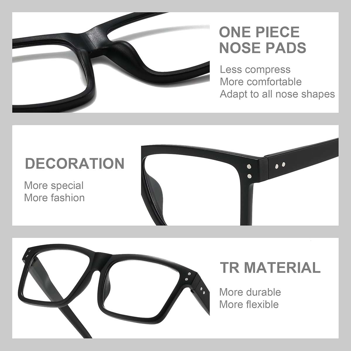 tenuopticss Reading Glasses for Men - 4 pack Classic Square TR Frame Readers with Spring Hinge - Image 3