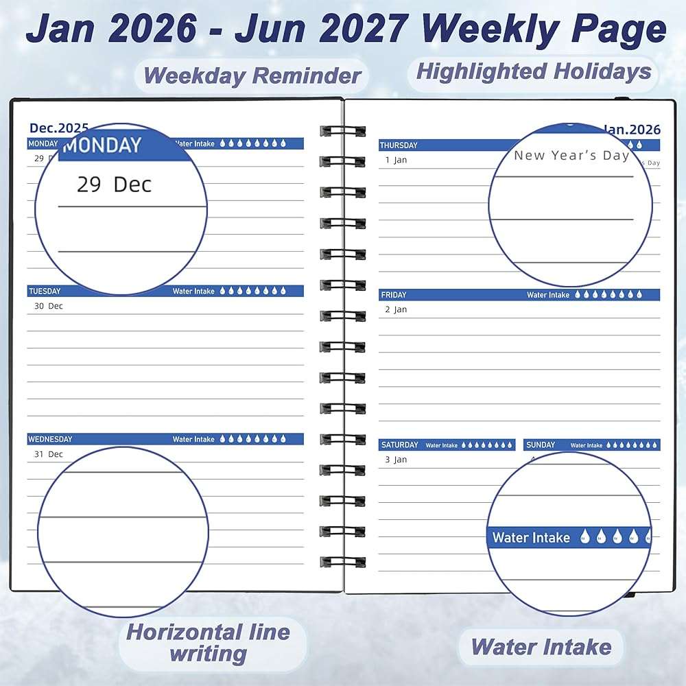 Daily Planner 2026-2027, 2026 Planner Weekly and Monthly, Jan 2026-Jun 2027, 18 Month Agenda Planner with Tabs Sticker, A5 Size, Black - Image 3
