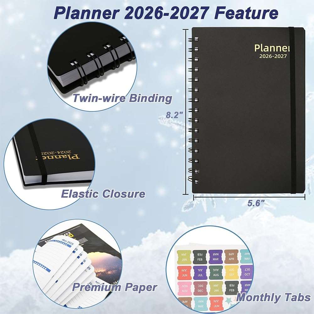 Daily Planner 2026-2027, 2026 Planner Weekly and Monthly, Jan 2026-Jun 2027, 18 Month Agenda Planner with Tabs Sticker, A5 Size, Black - Image 5
