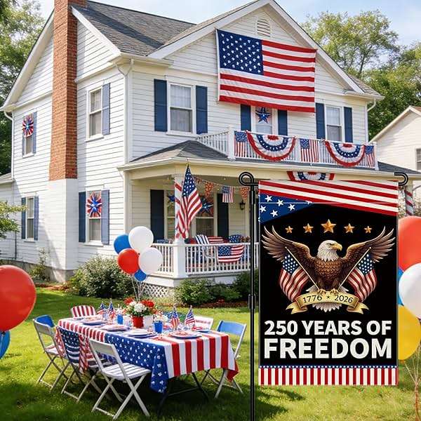 250th Anniversary America Garden Flag, 250 Anniversary USA Flag Patriotic Banner 250 Years of Freedom Yard Sign Eagle Design 4th of July Double-Sided Waterproof 1776-2026 Commemorative Flag 12x18 Inch - Image 3
