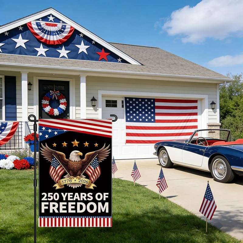 250th Anniversary America Garden Flag, 250 Anniversary USA Flag Patriotic Banner 250 Years of Freedom Yard Sign Eagle Design 4th of July Double-Sided Waterproof 1776-2026 Commemorative Flag 12x18 Inch - Image 5