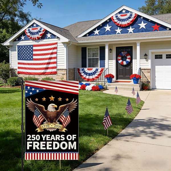 250th Anniversary America Garden Flag, 250 Anniversary USA Flag Patriotic Banner 250 Years of Freedom Yard Sign Eagle Design 4th of July Double-Sided Waterproof 1776-2026 Commemorative Flag 12x18 Inch - Image 6