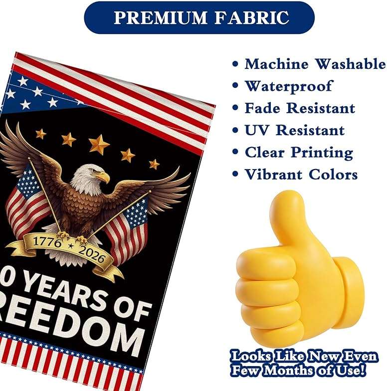 250th Anniversary America Garden Flag, 250 Anniversary USA Flag Patriotic Banner 250 Years of Freedom Yard Sign Eagle Design 4th of July Double-Sided Waterproof 1776-2026 Commemorative Flag 12x18 Inch - Image 7