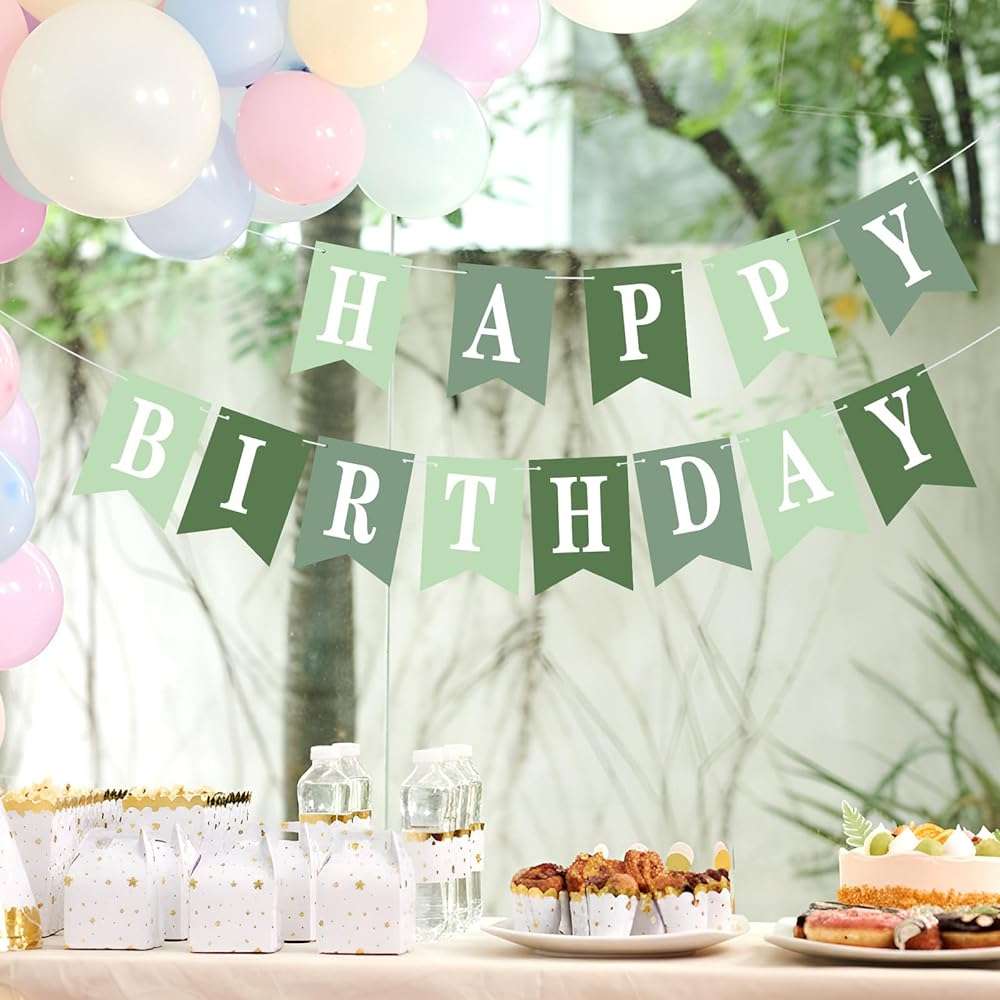 Mooliwe 171 Pcs DIY Custom Banner Kit Make Your Own Customizable Sign for Birthday Wedding Party Decoration Include 20 Paper Pennant 148 Letters and Numbers 1 Rope 2 Threading Device(Green) - Image 2