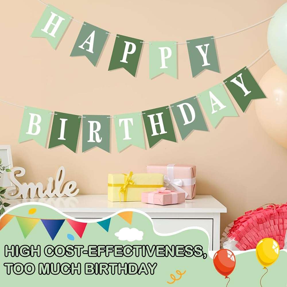 Mooliwe 171 Pcs DIY Custom Banner Kit Make Your Own Customizable Sign for Birthday Wedding Party Decoration Include 20 Paper Pennant 148 Letters and Numbers 1 Rope 2 Threading Device(Green) - Image 7