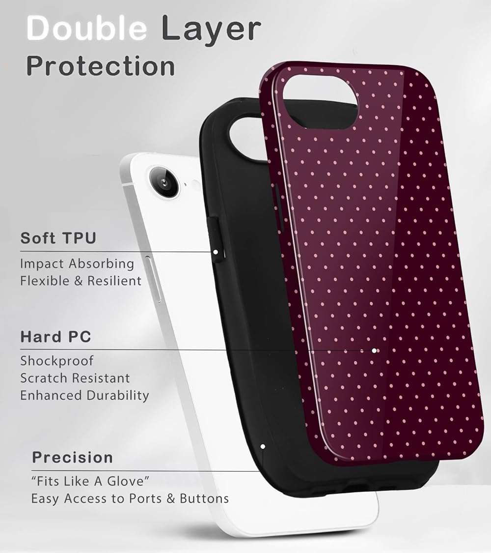 Amzfield Compatible with iPhone 16e/17e Case Cute Polka Dot Aesthetic for Women Girls Chic Girly Dual Layer Hybrid Protection Case for iPhone 16e for iPhone 17e, Burgundy - Image 3
