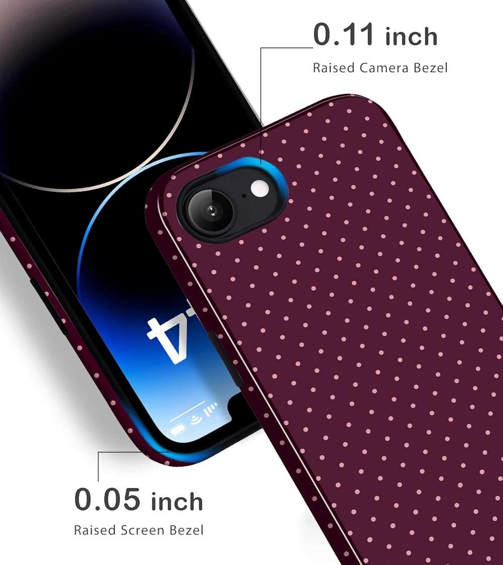 Amzfield Compatible with iPhone 16e/17e Case Cute Polka Dot Aesthetic for Women Girls Chic Girly Dual Layer Hybrid Protection Case for iPhone 16e for iPhone 17e, Burgundy - Image 4