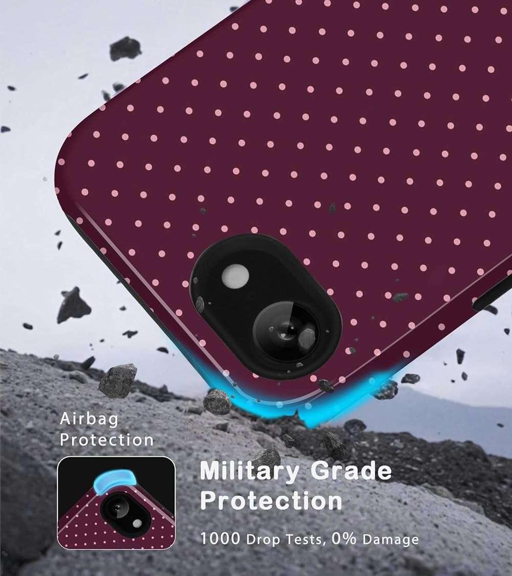 Amzfield Compatible with iPhone 16e/17e Case Cute Polka Dot Aesthetic for Women Girls Chic Girly Dual Layer Hybrid Protection Case for iPhone 16e for iPhone 17e, Burgundy - Image 5