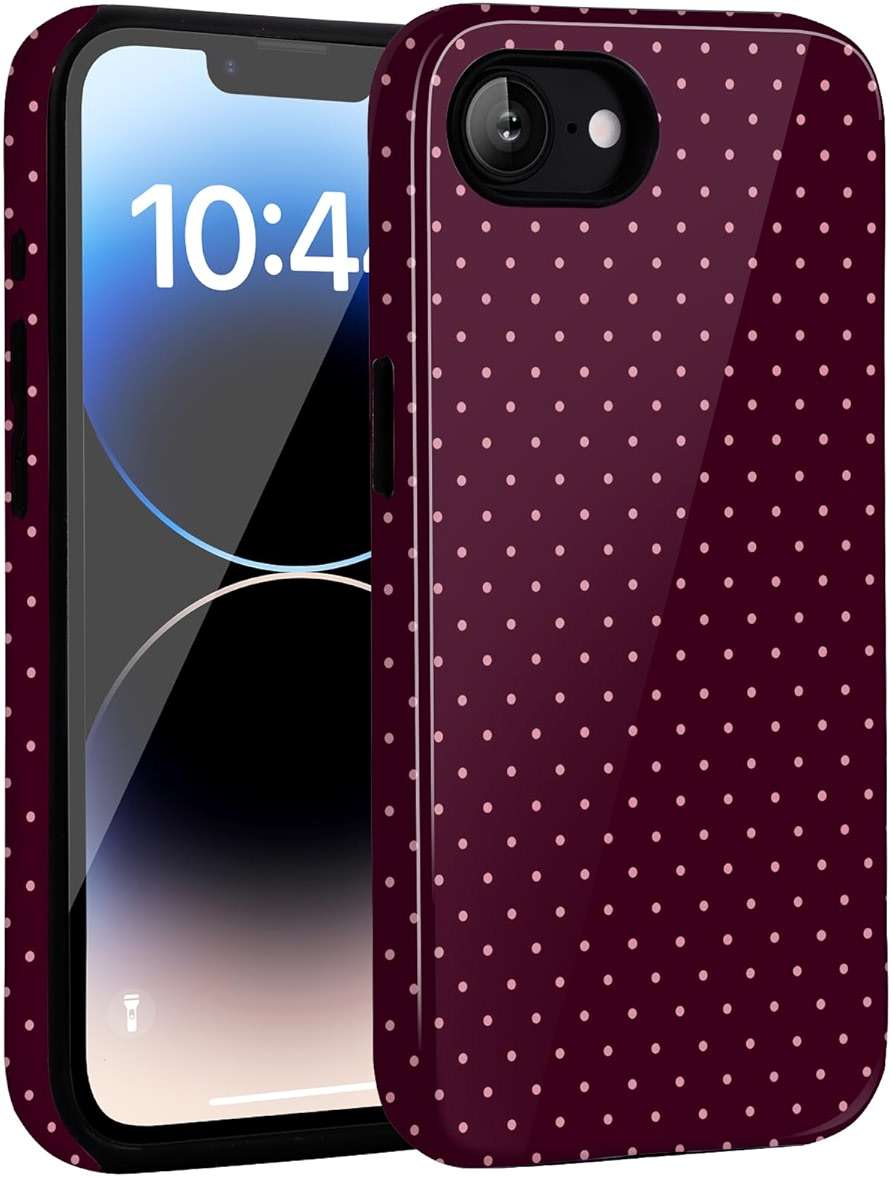 Amzfield Compatible with iPhone 16e/17e Case Cute Polka Dot Aesthetic for Women Girls Chic Girly Dual Layer Hybrid Protection Case for iPhone 16e for iPhone 17e, Burgundy - Image 7