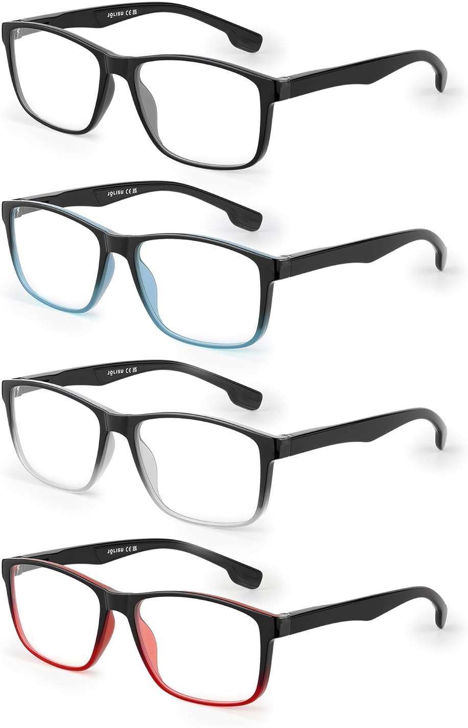 JOLISU 4 Pack Reading Glasses Men Blue Light Blocking with Spring Hinge, Anti Eyestrain/UV Large Wide Square Computer Readers - Image 1
