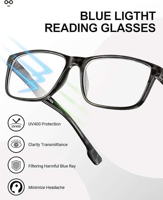 JOLISU 4 Pack Reading Glasses Men Blue Light Blocking with Spring Hinge, Anti Eyestrain/UV Large Wide Square Computer Readers - Image 4