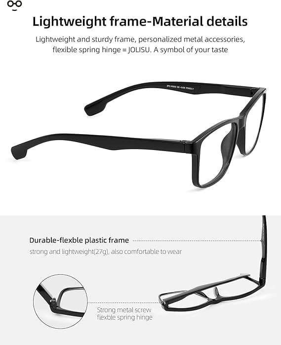 JOLISU 4 Pack Reading Glasses Men Blue Light Blocking with Spring Hinge, Anti Eyestrain/UV Large Wide Square Computer Readers - Image 5