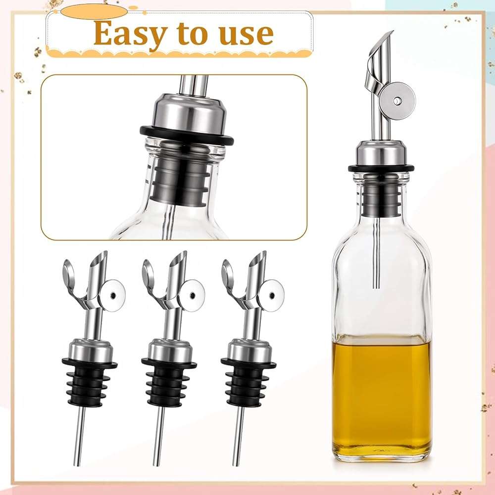 12 Pack Olive Oil Dispenser Spout Speed Liquor Pour Spout with Flip Top Stainless Steel Pour Spouts for Bottles Weighted Liquor Pours Spouts with 12 Adapters for Large Neck Bottles - Image 4