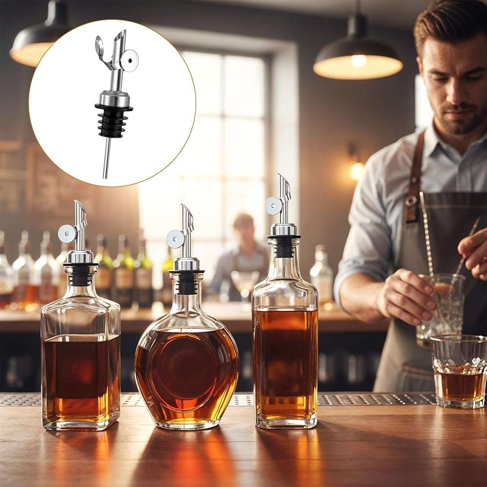 12 Pack Olive Oil Dispenser Spout Speed Liquor Pour Spout with Flip Top Stainless Steel Pour Spouts for Bottles Weighted Liquor Pours Spouts with 12 Adapters for Large Neck Bottles - Image 7