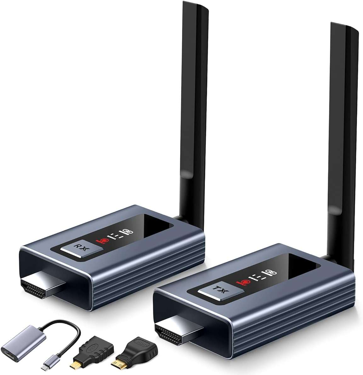 Lielyhod Upgraded Wireless HDMI Transmitter and Receivers with LED Screen,165FT Plug & Play 1080P HD Output 5.8GHz Extender for TV Box/Laptop/Projector/Camera to Multiple Screens Grey - Image 1