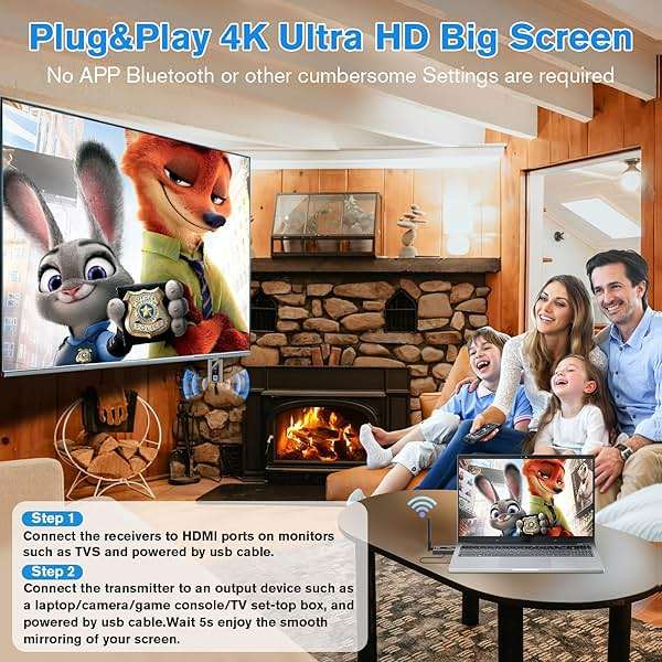 Lielyhod Upgraded Wireless HDMI Transmitter and Receivers with LED Screen,165FT Plug & Play 1080P HD Output 5.8GHz Extender for TV Box/Laptop/Projector/Camera to Multiple Screens Grey - Image 4