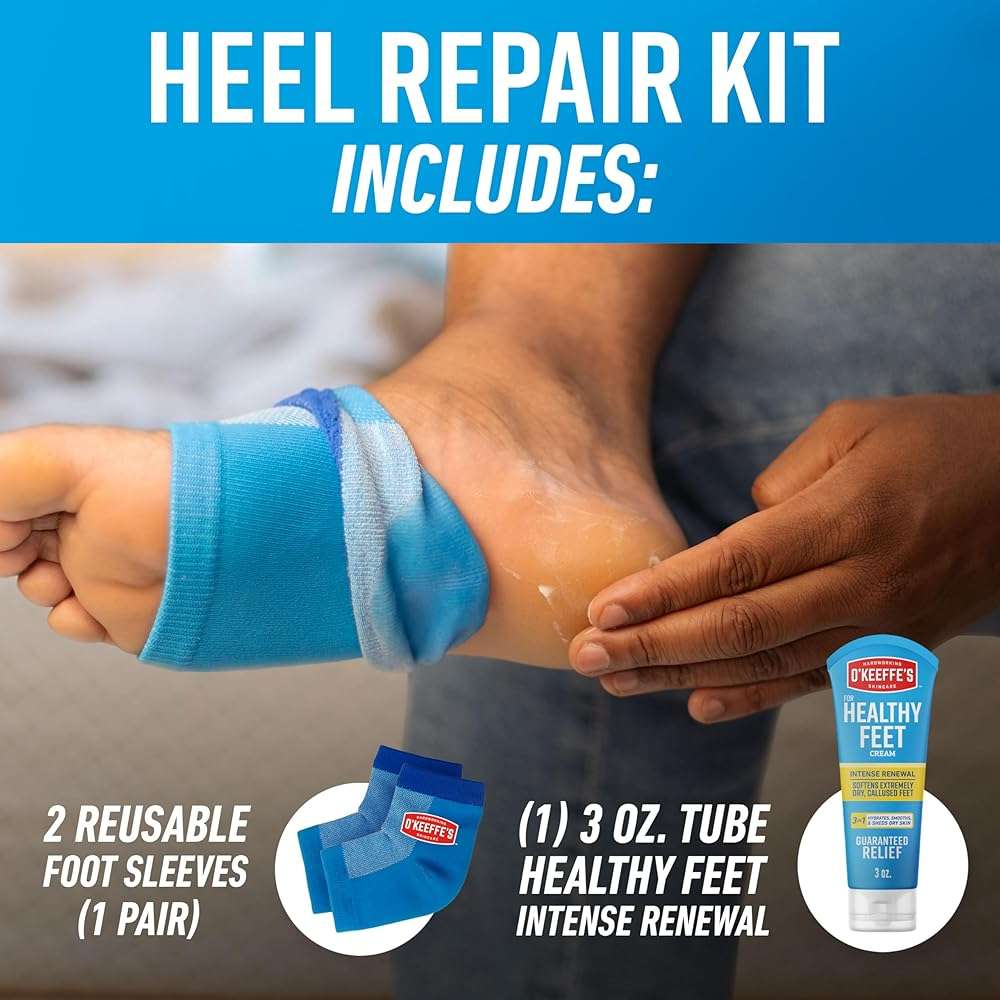 O’Keeffe’s for Healthy Feet Heel Repair Kit with Urea & Lactic Acid – (1 Pair) Reusable Foot Sleeves + 3 oz. Intense Renewal Foot Cream, Exfoliates & Softens Dry Heels - Image 2