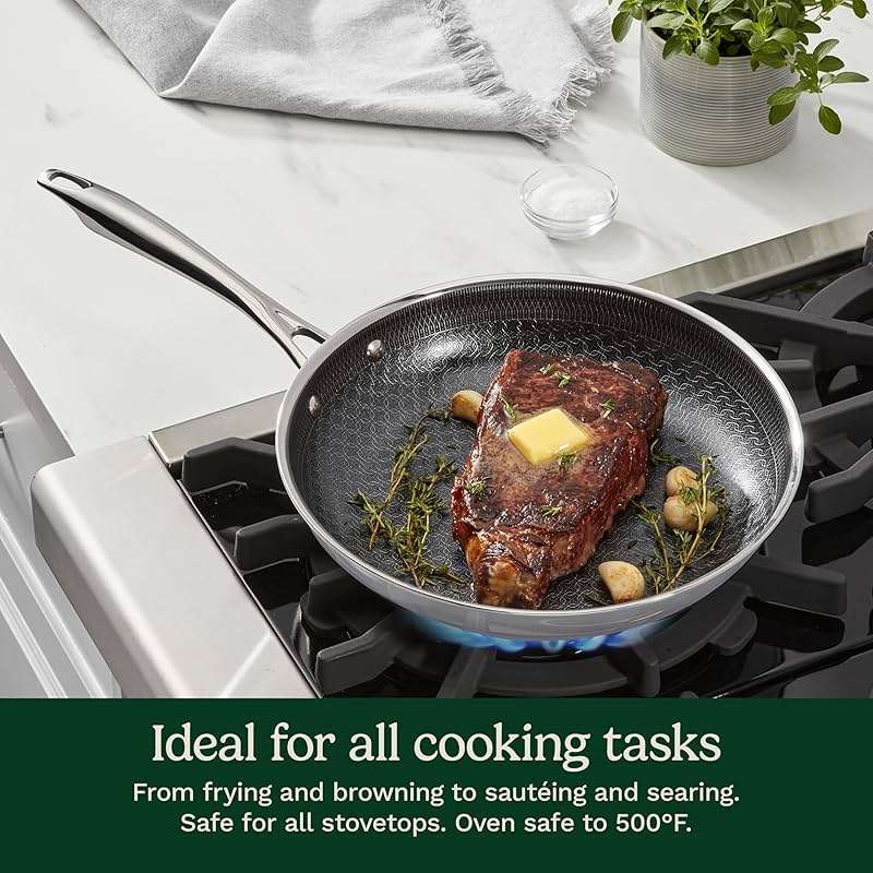 Cuisinart FusionElite+ Hybrid Tri-Ply Stainless Steel 10 Inch Skillet, PurelySear Hybrid Searing Surface, Oven Safe, Cool Grip Handle, Dishwasher Safe, Induction Compatible - Image 8