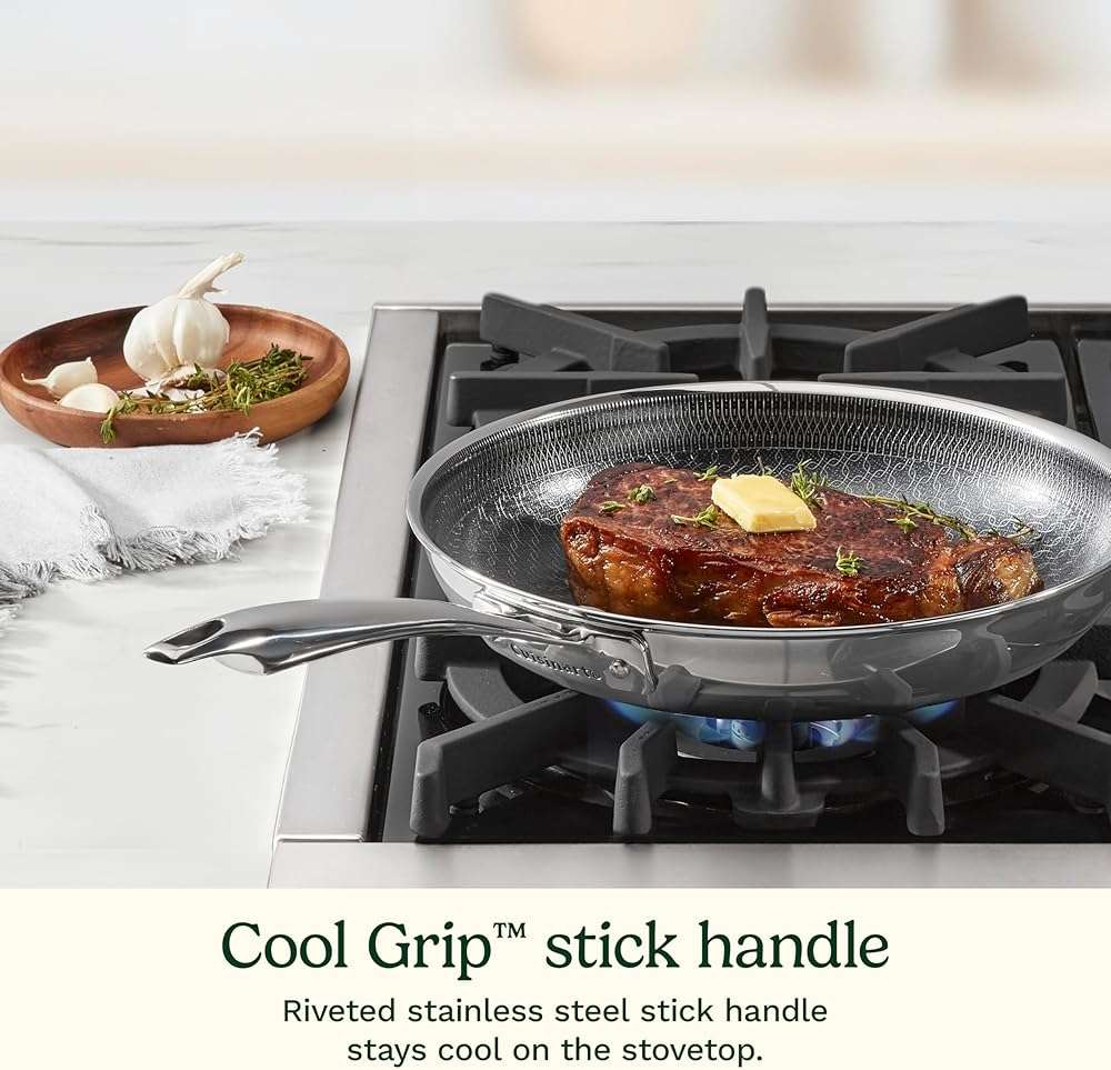 Cuisinart FusionElite+ Hybrid Tri-Ply Stainless Steel 10 Inch Skillet, PurelySear Hybrid Searing Surface, Oven Safe, Cool Grip Handle, Dishwasher Safe, Induction Compatible - Image 9