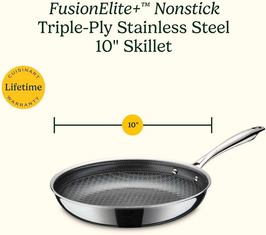 Cuisinart FusionElite+ Hybrid Tri-Ply Stainless Steel 10 Inch Skillet, PurelySear Hybrid Searing Surface, Oven Safe, Cool Grip Handle, Dishwasher Safe, Induction Compatible - Image 10