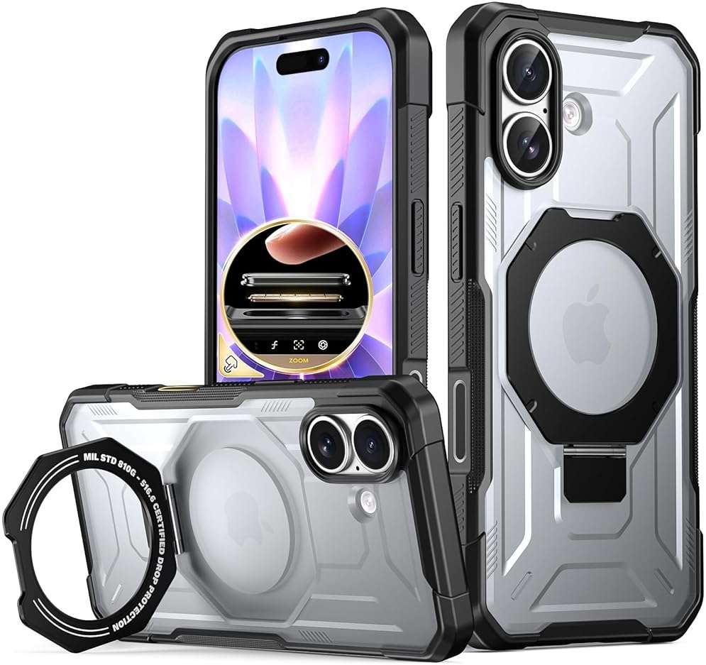 Poetic Spartan Case with Ring Stand for iPhone 17, [Camera Control Button][Magsafe Compatible], Full Body Rugged Shockproof Protective Cover Case, Black/Clear - Image 1